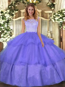 Classical Scoop Sleeveless Organza Sweet 16 Dresses Lace and Ruffled Layers Clasp Handle