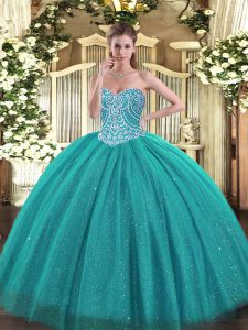 Suitable Beading Sweet 16 Quinceanera Dress Turquoise Lace Up Sleeveless Floor Length