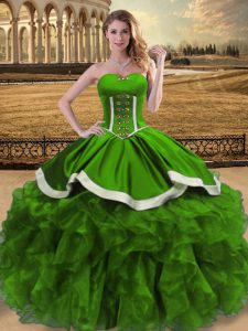 Nice Sweetheart Sleeveless Lace Up Ball Gown Prom Dress Green Organza