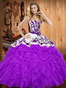Nice Sleeveless Lace Up Floor Length Embroidery and Ruffles Vestidos de Quinceanera