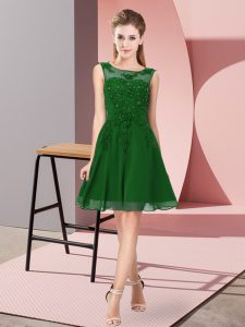 Discount Dark Green Zipper Quinceanera Court of Honor Dress Appliques Sleeveless Knee Length