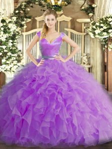Delicate Lilac Sleeveless Ruffles Floor Length Quinceanera Gowns