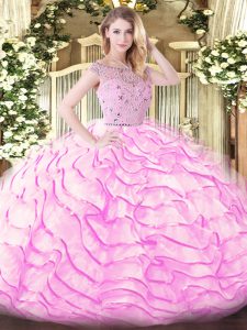 Exquisite Lilac Quince Ball Gowns Bateau Sleeveless Sweep Train Zipper