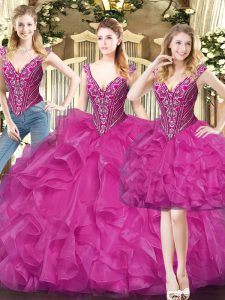 Dynamic Sleeveless Lace Up Floor Length Beading and Ruffles Sweet 16 Quinceanera Dress