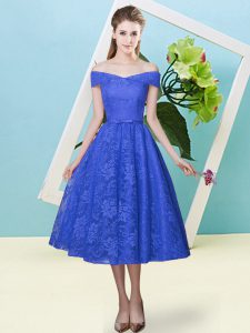 Lace Cap Sleeves Tea Length Dama Dress and Bowknot