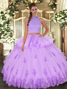Fancy Halter Top Sleeveless Backless Quinceanera Dress Lavender Tulle