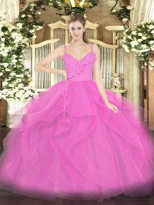 Sophisticated Hot Pink Sleeveless Ruffles Floor Length 15th Birthday Dress