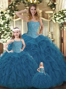 Unique Sleeveless Beading and Ruffles Lace Up 15th Birthday Dress