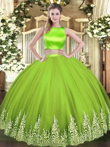 Floor Length Yellow Green Quinceanera Gown Tulle Sleeveless Appliques