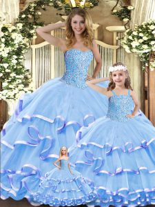 Latest Sleeveless Beading and Ruffled Layers Lace Up Quinceanera Gowns