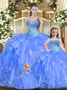 Admirable Floor Length Baby Blue Quince Ball Gowns Sweetheart Sleeveless Lace Up