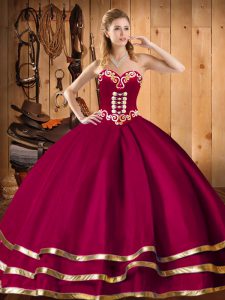 Ball Gowns Quinceanera Dress Wine Red Sweetheart Organza Sleeveless Floor Length Lace Up