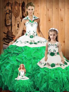 Stunning Tulle Sleeveless Floor Length Sweet 16 Dress and Embroidery and Ruffles and Bowknot