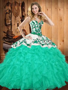 Nice Ball Gowns Sweet 16 Quinceanera Dress Turquoise Sweetheart Satin and Organza Sleeveless Floor Length Lace Up