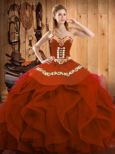 Sweetheart Sleeveless Lace Up 15 Quinceanera Dress Rust Red Organza