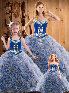 Noble Lace Up Quinceanera Dresses Multi-color for Military Ball and Sweet 16 and Quinceanera with Embroidery Sweep Train