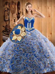 With Train Lace Up Sweet 16 Quinceanera Dress Multi-color for Military Ball and Sweet 16 and Quinceanera with Embroidery Sweep Train