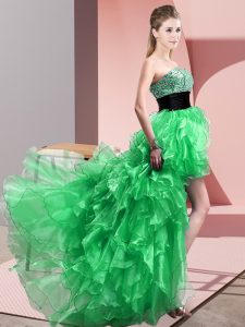 Sweetheart Sleeveless Lace Up Prom Evening Gown Green Organza