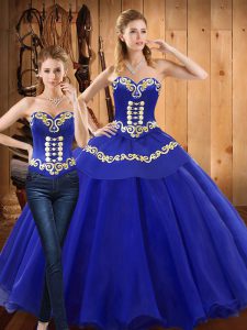 Stylish Sweetheart Sleeveless Lace Up Quinceanera Gowns Blue Tulle
