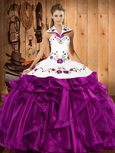 Glamorous Organza Sleeveless Floor Length Quinceanera Dresses and Embroidery and Ruffles