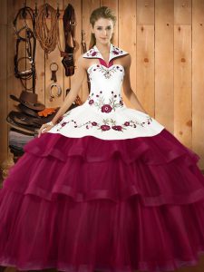 Fabulous Fuchsia Sleeveless Organza Sweep Train Lace Up Ball Gown Prom Dress for Military Ball and Sweet 16 and Quinceanera