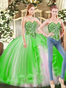 Sweetheart Neckline Beading Quinceanera Gowns with Shawl Sleeveless Lace Up