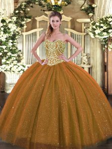 Beading Quinceanera Dress Brown Lace Up Sleeveless Floor Length