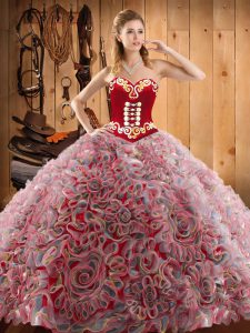 Admirable Sleeveless Sweep Train Lace Up With Train Embroidery Vestidos de Quinceanera