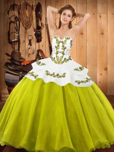 Most Popular Sleeveless Floor Length Embroidery Lace Up Vestidos de Quinceanera with Yellow Green