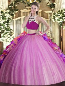 Shining Lilac Sleeveless Tulle Backless 15 Quinceanera Dress for Military Ball and Sweet 16 and Quinceanera