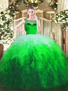Pretty Multi-color Ball Gowns Beading and Ruffles Sweet 16 Dress Zipper Tulle Sleeveless Floor Length
