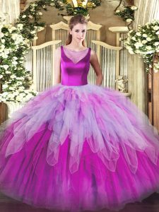 Floor Length Side Zipper Quinceanera Gown Multi-color for Sweet 16 and Quinceanera with Beading and Ruffles