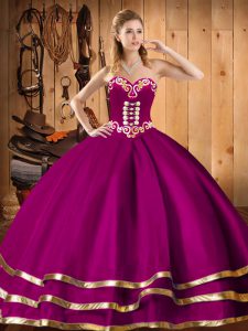 Elegant Floor Length Fuchsia Quinceanera Gowns Sweetheart Sleeveless Lace Up