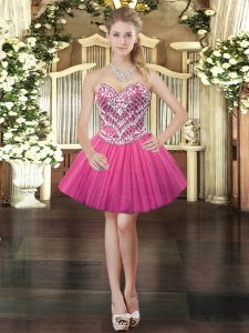 Captivating Tulle Sleeveless Mini Length Prom Dress and Beading