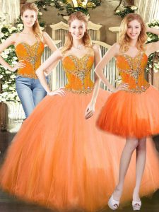 New Style Beading 15 Quinceanera Dress Orange Red Lace Up Sleeveless Floor Length