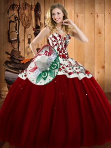 Wine Red 15th Birthday Dress Military Ball and Sweet 16 and Quinceanera with Embroidery Sweetheart Sleeveless Lace Up
