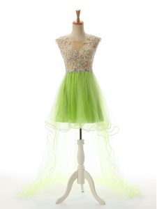 Fine A-line Scoop Tulle Sleeveless High Low Backless