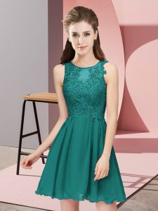 Simple Turquoise Empire Appliques Damas Dress Zipper Chiffon Sleeveless Mini Length