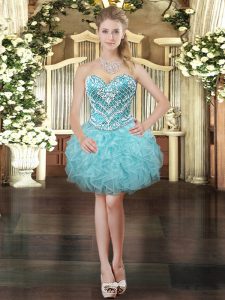 Aqua Blue Sleeveless Tulle Lace Up Prom Gown for Prom and Party