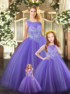 Most Popular Sleeveless Floor Length Beading Lace Up Ball Gown Prom Dress with Lavender