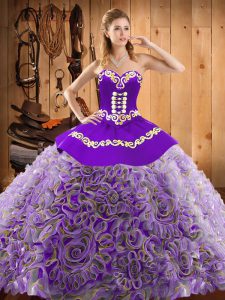 Excellent Multi-color Lace Up Sweet 16 Quinceanera Dress Embroidery Sleeveless With Train Sweep Train