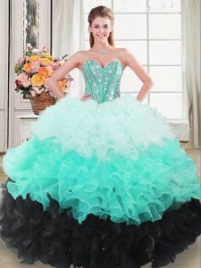 High End Multi-color Organza Lace Up 15 Quinceanera Dress Sleeveless Floor Length Beading and Ruffled Layers