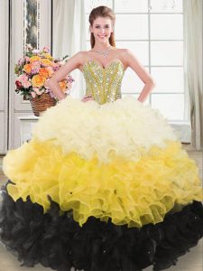 Gorgeous Organza Sweetheart Sleeveless Zipper Beading and Ruffles Sweet 16 Dress in Multi-color