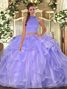 High Quality Lavender Side Zipper Sweet 16 Quinceanera Dress Beading and Ruffles Sleeveless Floor Length