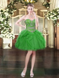 Eye-catching Green Ball Gowns Tulle Sweetheart Sleeveless Beading and Ruffles Mini Length Lace Up Prom Party Dress