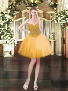Perfect Beading Prom Gown Gold Lace Up Sleeveless Mini Length