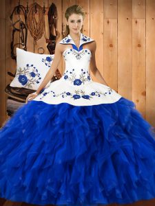 Edgy Sleeveless Embroidery and Ruffles Lace Up Quinceanera Gowns