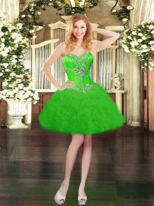 Charming Green Ball Gowns Organza Sweetheart Sleeveless Beading and Ruffles and Pick Ups Mini Length Lace Up Evening Dress