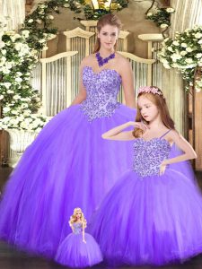 Fabulous Eggplant Purple Tulle Lace Up Sweetheart Sleeveless Floor Length Quinceanera Dress Beading