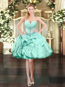 Apple Green Sweetheart Neckline Beading and Ruffles Prom Party Dress Sleeveless Lace Up